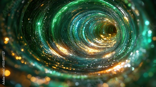 Fototapeta Naklejka Na Ścianę i Meble -  Abstract swirling green and gold vortex.