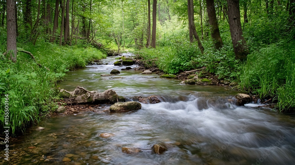 Forest River Cascading Through Dense Green Woods with Clear Water Flow : Generative AI Forest River Cascading Through Dense Green Woods with Clear Water Flow : Generative AI