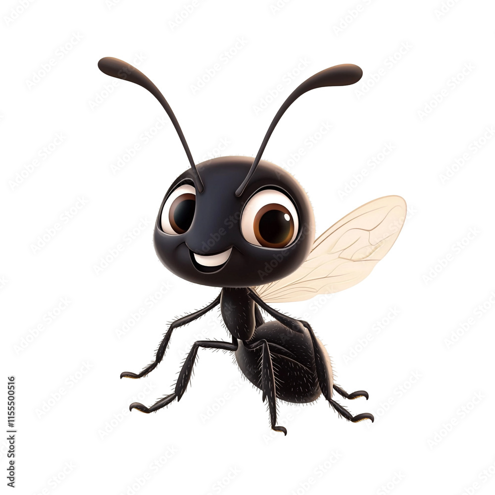 Fototapeta premium Adorable Cartoon Ant Illustration: A Delightful Digital Painting of a Happy Ant