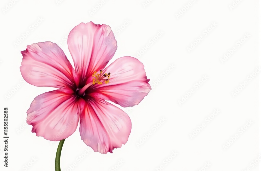 A single pink flower on a white background A single pink flower on a white background