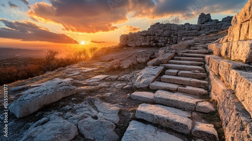 Ancient Stone Steps at Sunset photo