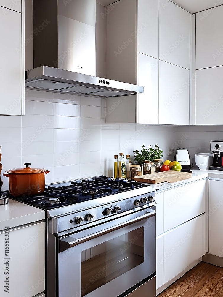 Sleek Modern Kitchen with Gas Stove White Cabinets and Functional Layout : Generative AI Sleek Modern Kitchen with Gas Stove White Cabinets and Functional Layout : Generative AI