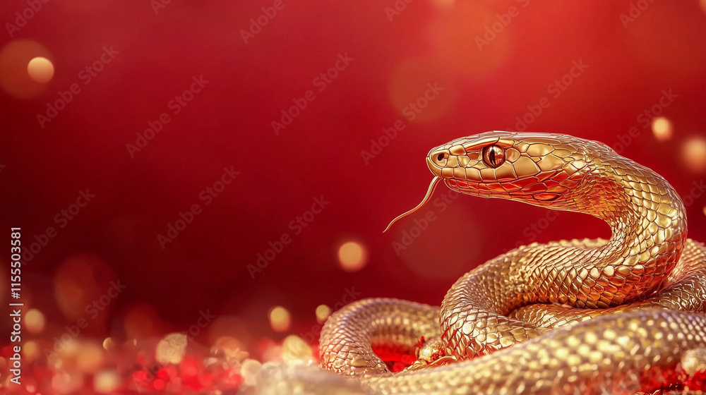 Sparkling Golden Serpent on Festive Red - Chinese New Year Celebration Sparkling Golden Serpent on Festive Red - Chinese New Year Celebration