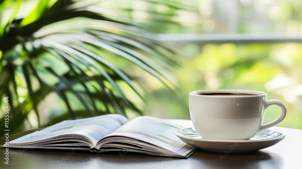 Neatly stacked colorful magazines with a coffee cup on a wooden table in a cozy cafe or home living room, symbolizing relaxation, leisure, reading, and modern lifestyle aesthetics Neatly stacked colorful magazines with a coffee cup on a wooden table in a cozy cafe or home living room, symbolizing relaxation, leisure, reading, and modern lifestyle aesthetics