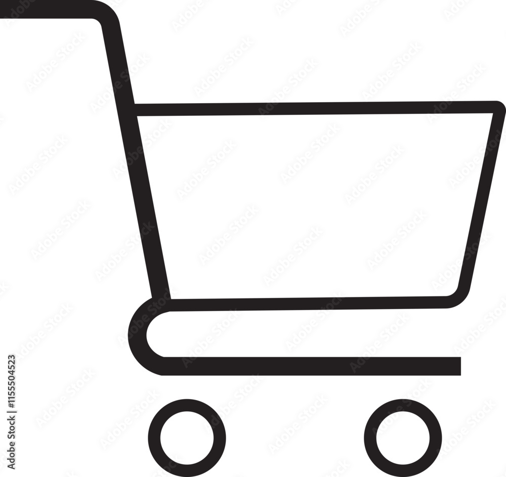 Shopping cart icon empty shopping cart symbol, shop and sale, black vector vector isolated on transparent background. Web store shipping cart. Internet shop buy logo sign.