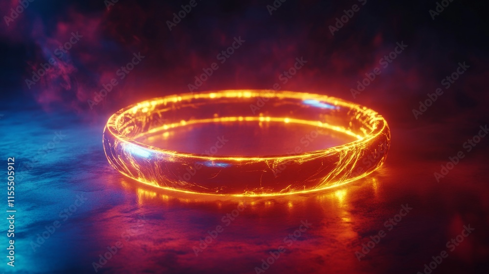 Glowing fiery ring in mystic blue and orange mist Glowing fiery ring in mystic blue and orange mist