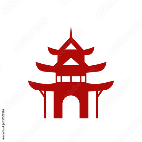 Red Chinese Architectural Gate Illustration
