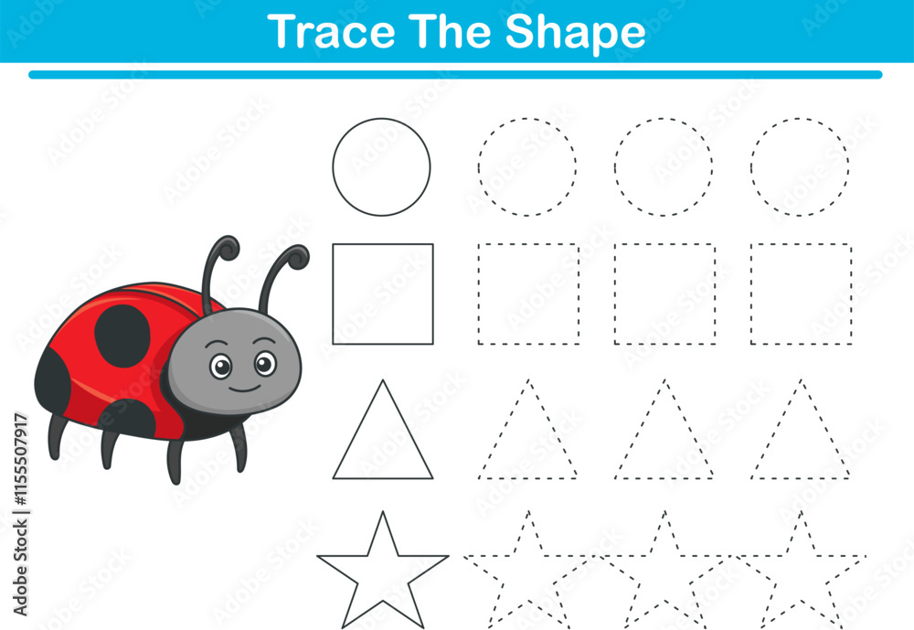 Tracing lines of different shape for kids with ladybirds. Vector Illustration Tracing lines of different shape for kids with ladybirds. Vector Illustration