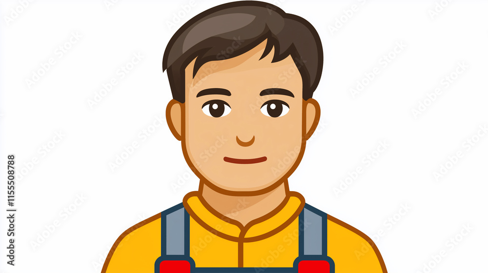 Illustrated Male Worker Icon in Overalls Isolated on White Background Illustrated Male Worker Icon in Overalls Isolated on White Background