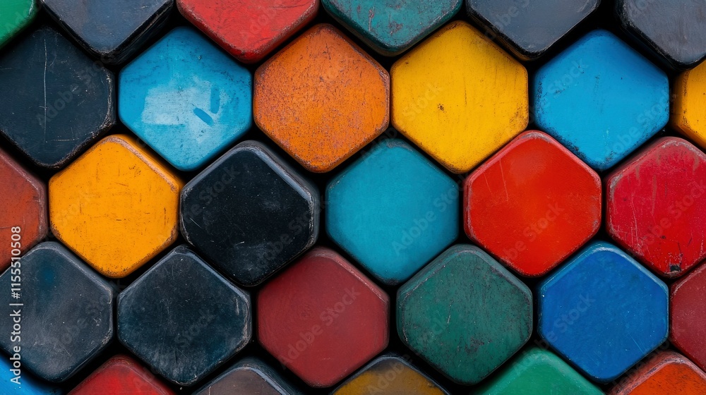 Abstract Hexagon Pattern of Colorful Paint Blocks Abstract Hexagon Pattern of Colorful Paint Blocks