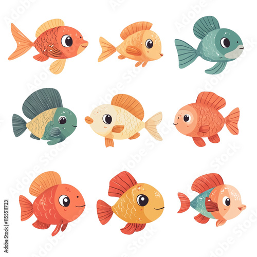 Adorable Collection of Nine Cartoon Fish Illustrations