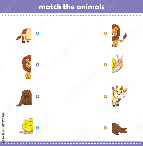 Match halves of cute cartoon wildlife animals. Logical game for kids