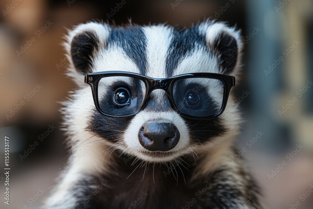 Fototapeta premium Bristling badger working underground badger's lair animal portrait subterranean close-up progressive lenses insight