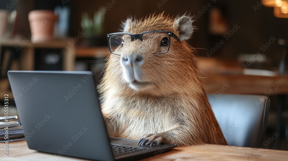 custom made wallpaper toronto digitalFrustrated capybara in glasses battles laptop at cozy home office showcasing humorous animal lifestyle
