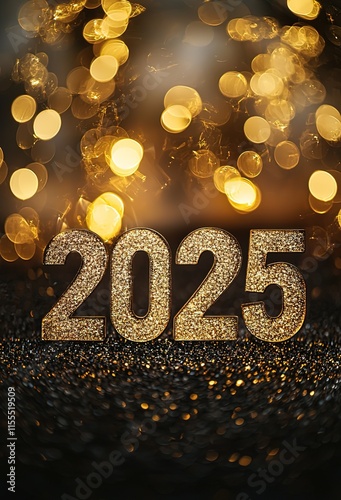 Radiant New Year's Eve night sky ablaze with golden numerals 
