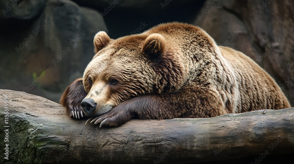 Obraz premium Resting Grizzly Bear on Large Rock in Natural Habitat with Lush Background : Generative AI