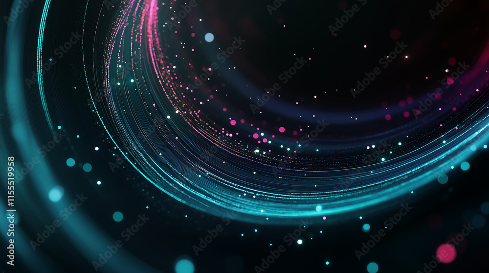 Vibrant abstract swirling patterns with luminous particles in dark space background Vibrant abstract swirling patterns with luminous particles in dark space background