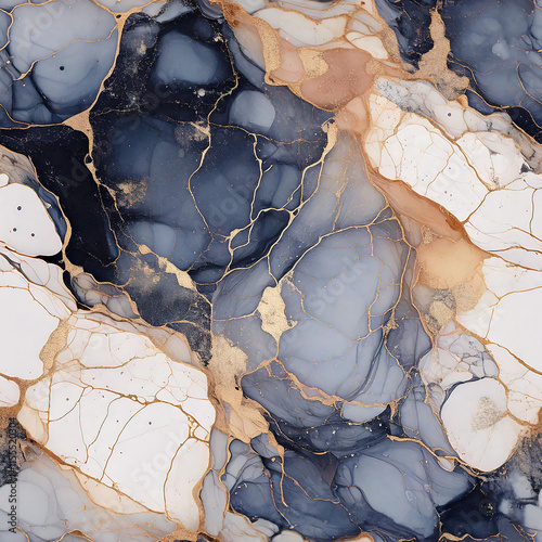 Navy Blue Abstract Grunge and rough texture. Seamless  pattern Liquid alcohol ink with gold highlight. 