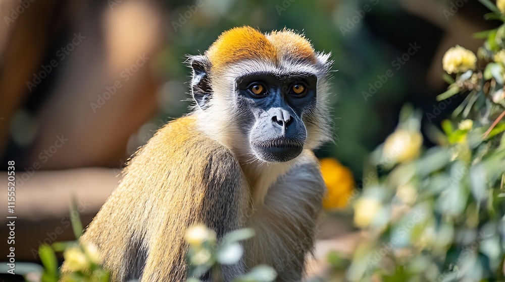 Alert Golden Monkey Portrait Among Lush Greenery in Natural Habitat : Generative AI Alert Golden Monkey Portrait Among Lush Greenery in Natural Habitat : Generative AI