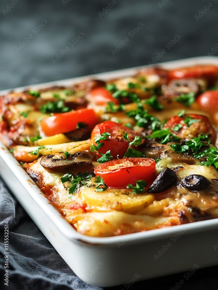 Homemade Vegetable Lasagna with Fresh Mozzarella and Heirloom Tomatoes in Baking Dish : Generative AI Homemade Vegetable Lasagna with Fresh Mozzarella and Heirloom Tomatoes in Baking Dish : Generative AI