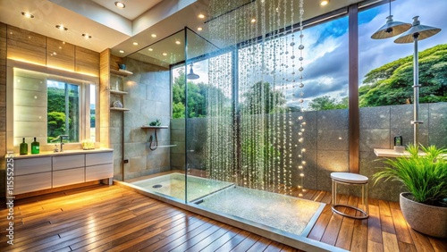 Wallpaper Mural Luxury Bathroom Shower, Water Droplets, Spa, Modern Bathroom Design, Elegant Bathroom, Steam Shower, Rainfall Showerhead, Bathroom Torontodigital.ca