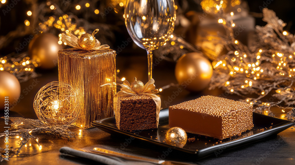 blurred background with ballon and birthday present box and mocha colour cake