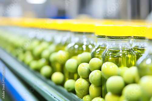 The traditional process of olive oil production, highlighting the harvesting of olives, pressing for oil extraction, and bottling stages, capturing the essence of Mediterranean agriculture and craftsm photo