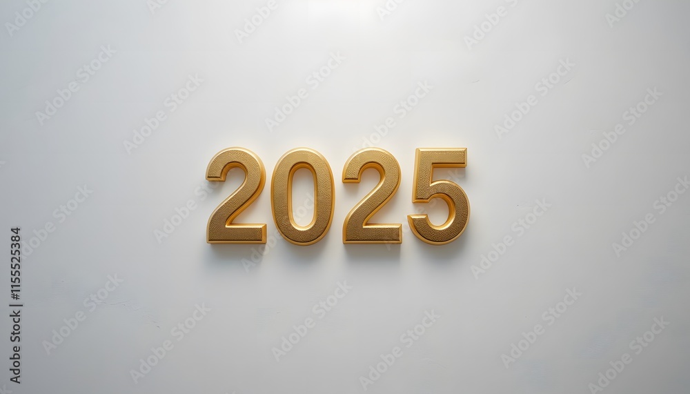 Floating Gold 3d 2025 With Subtle Paper Texture On White Background. Floating Gold 3d 2025 With Subtle Paper Texture On White Background.