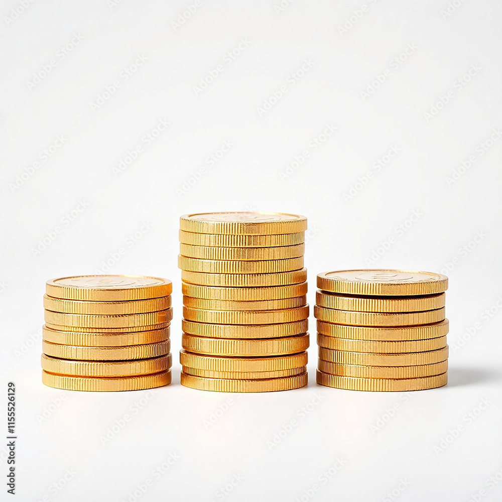 Three stacks of gold coins. Financial growth concept. Three stacks of gold coins. Financial growth concept.