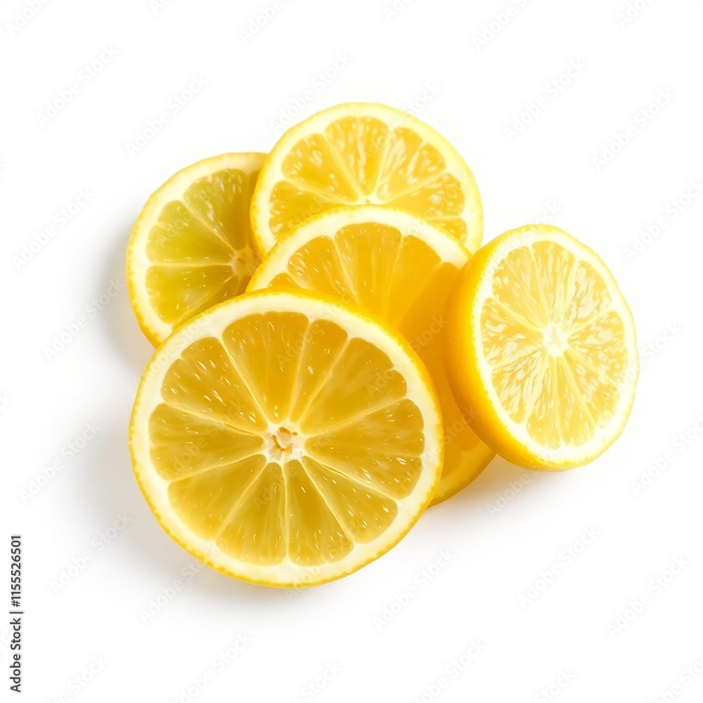 Lemon slices on white background. Citrus fruit concept. Lemon slices on white background. Citrus fruit concept.