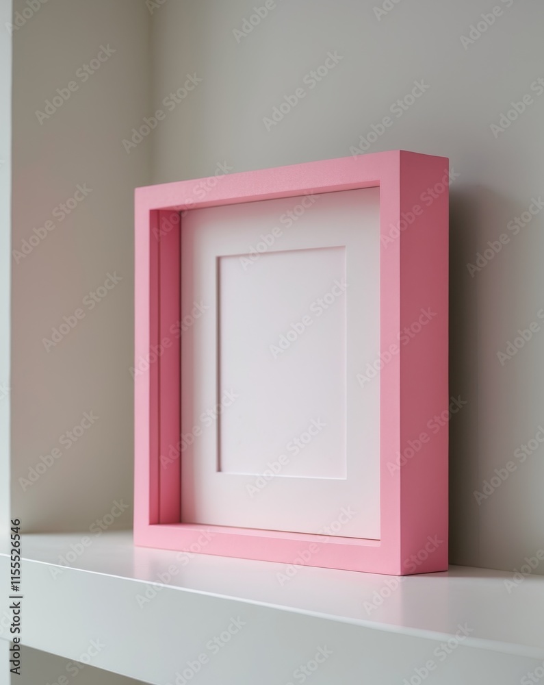 a close up of a pink square frame on a shelf a close up of a pink square frame on a shelf