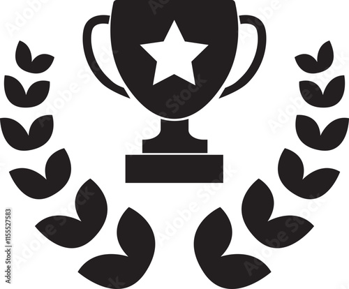 Award and winner flat icon. Simple flat cup award symbol. Trophy with laurel and stars on isolated transparent background. Trophy success champion icon sign. Best champions cup trophy vector design.