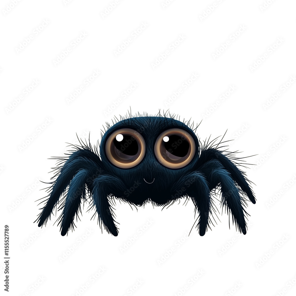 Fototapeta premium Adorable Blue Fuzzy Spider: A digital art illustration of a cute, cartoon spider with big, expressive eyes and a happy expression.