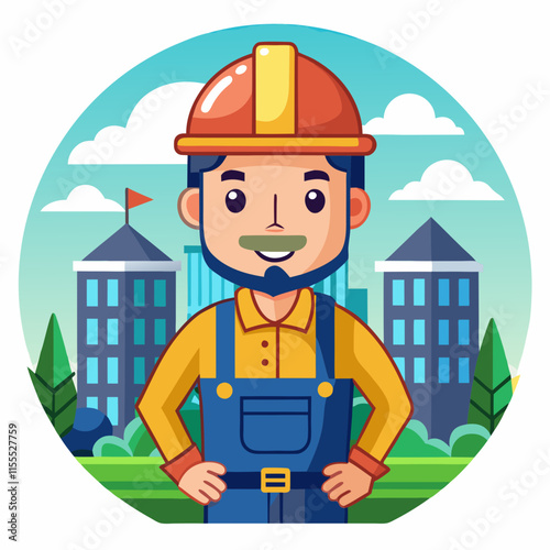 vector illustration of construction worker builder with halmet