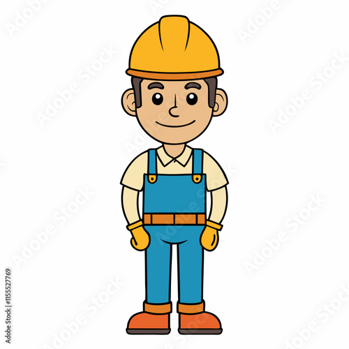 vector illustration of construction worker builder with halmet