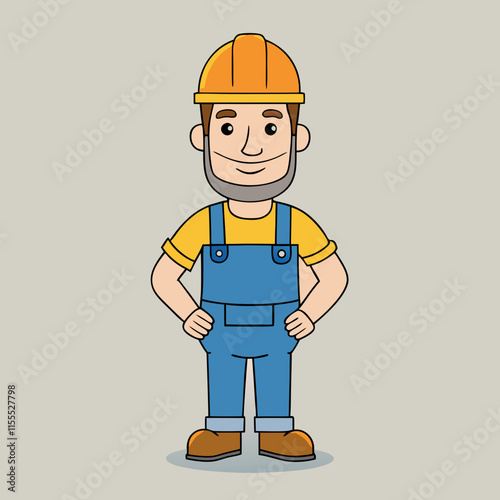 vector illustration of construction worker builder with halmet