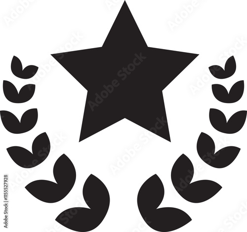 Winner or victory badge with star and laurel. Game champion prize award of honor. Professional certificate ribbon vector symbol. Contains approved, verified, certified, star, achievement.