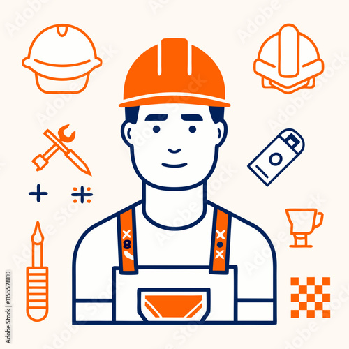 vector illustration of construction worker builder with halmet