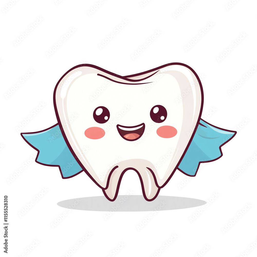 Adorable Happy Tooth with Cape Illustration Adorable Happy Tooth with Cape Illustration