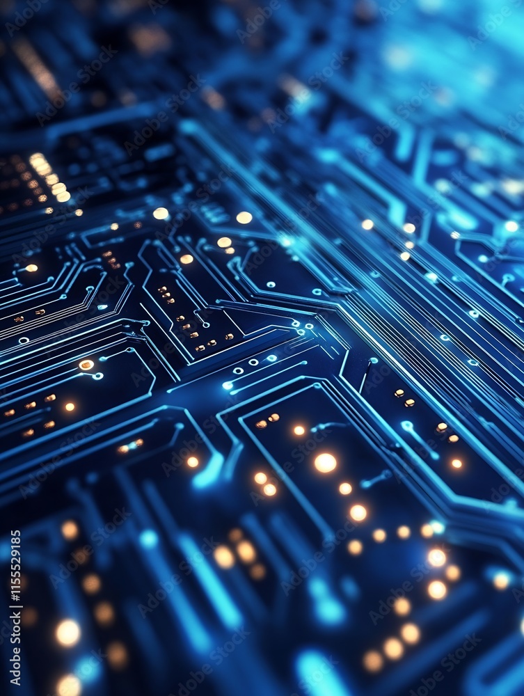 HighTech Circuit Board with Illuminated Paths and Microelectronic Components : Generative AI HighTech Circuit Board with Illuminated Paths and Microelectronic Components : Generative AI