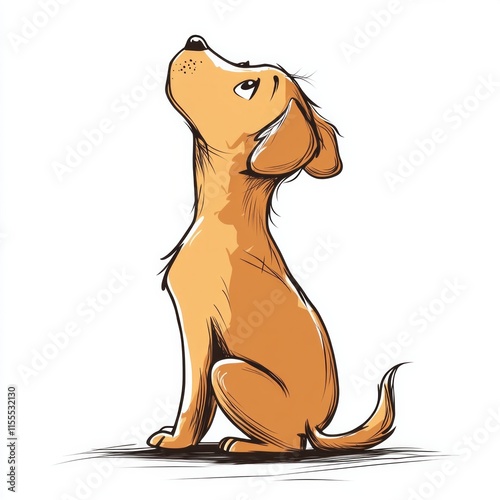 Playful cartoon dog sitting and looking up with curious expression
