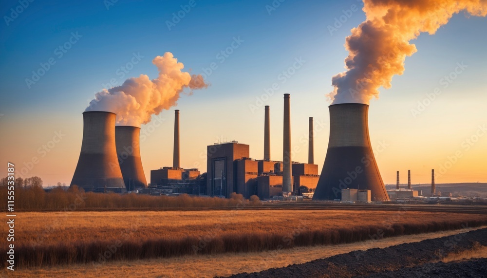Brown Coal Power Station during sunset, aerial view Brown Coal Power Station during sunset, aerial view
