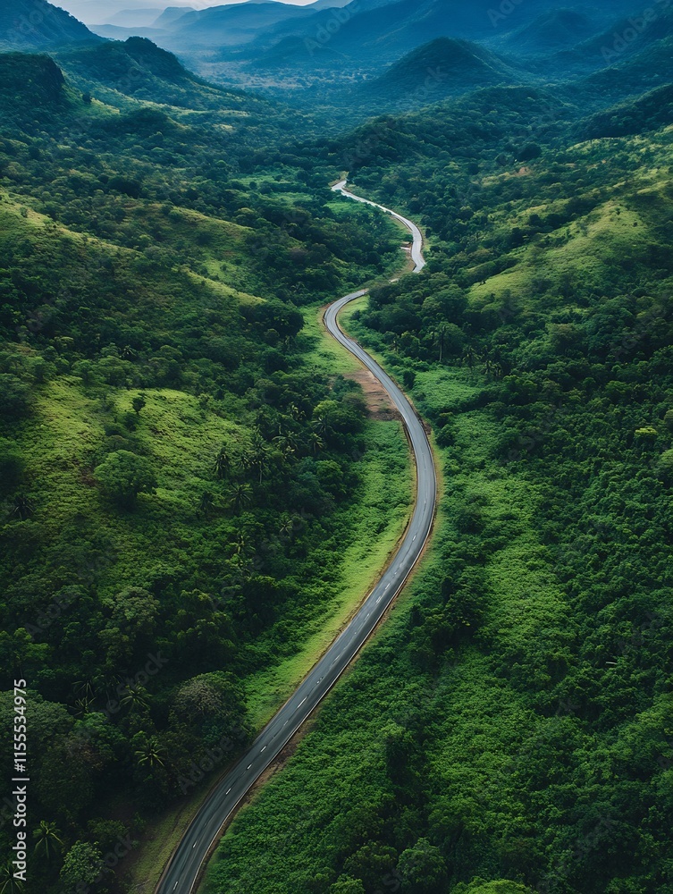Scenic Winding Road Through Lush Forested Hills and Valleys in Picturesque Landscape : Generative AI Scenic Winding Road Through Lush Forested Hills and Valleys in Picturesque Landscape : Generative AI