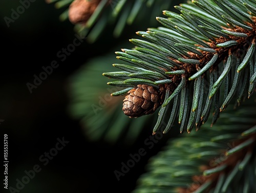 A close up of a pine cone on a tree branch photo