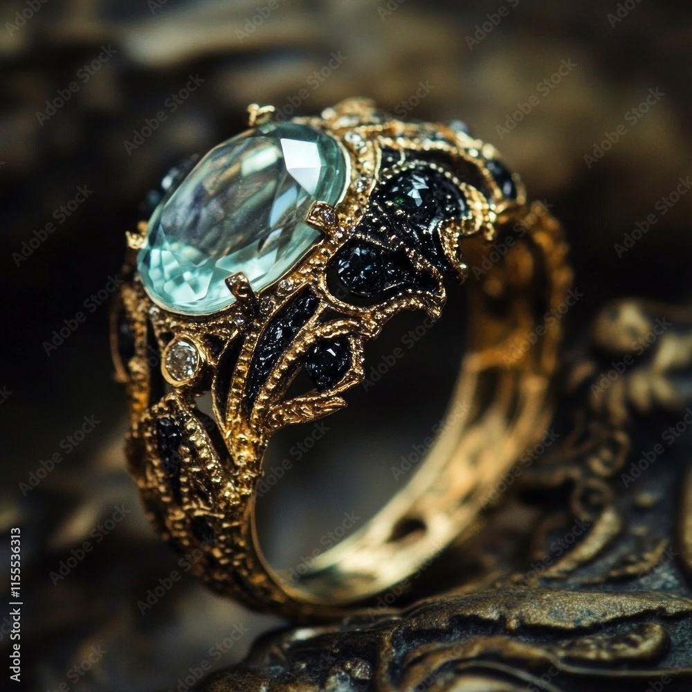 Elegant gold ring with gemstone and ornate detailing Elegant gold ring with gemstone and ornate detailing