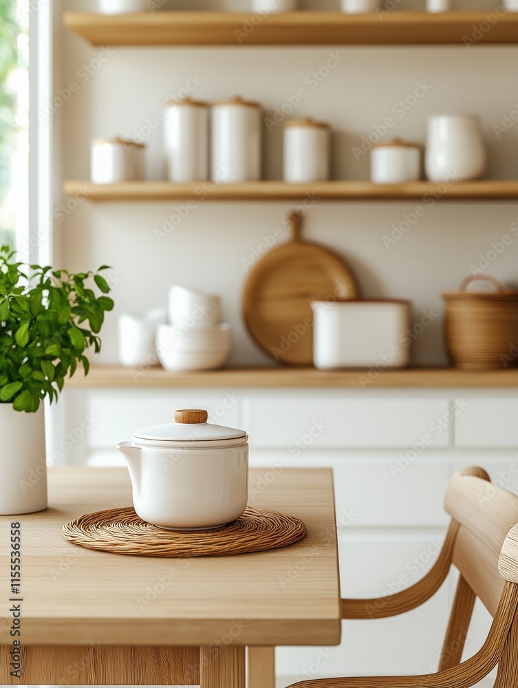Modern Kitchen: Empty Light Wood Table Modern Kitchen: Empty Light Wood Table