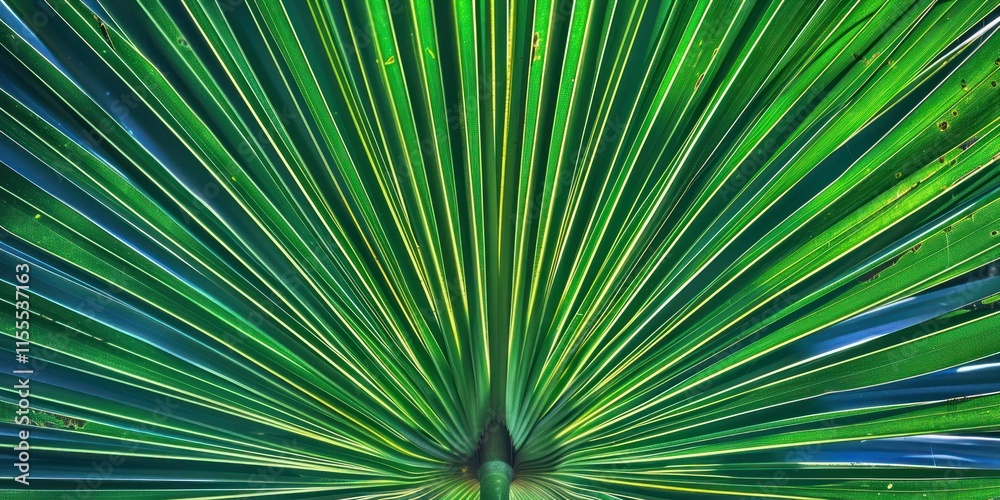 Obraz premium symmetrical close up shote center middle branch of green big palm leaves straight lines stem