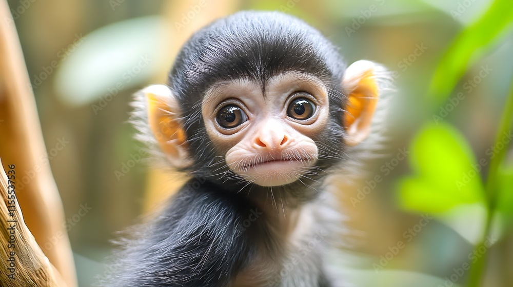 Obraz premium Adorable Baby Monkey with Big Eyes in a Natural Habitat Setting : Generative AI