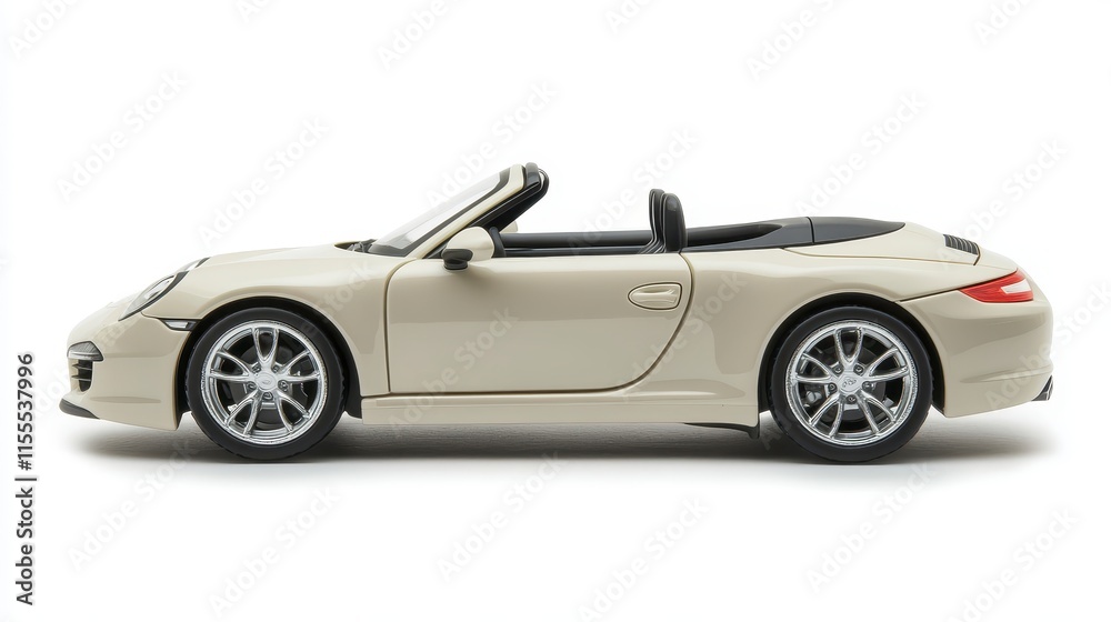 Cream-colored convertible car model on white background. Cream-colored convertible car model on white background.