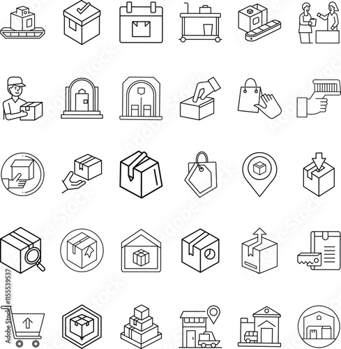 Logistics, Delivery, Warehouse, Packaging, Shipping, Supply Chain, Ecommerce, Boxes, Icons, Distribu